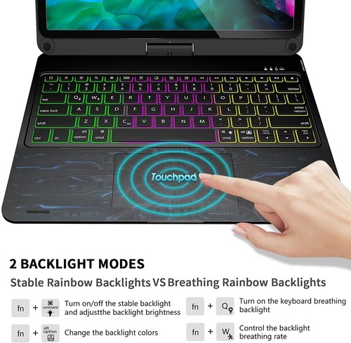 Backlit Touchpad Rotate Keyboard Case For iPad 7/8/9th 10th Gen Air 3 4 5th Pro - Picture 44 of 76