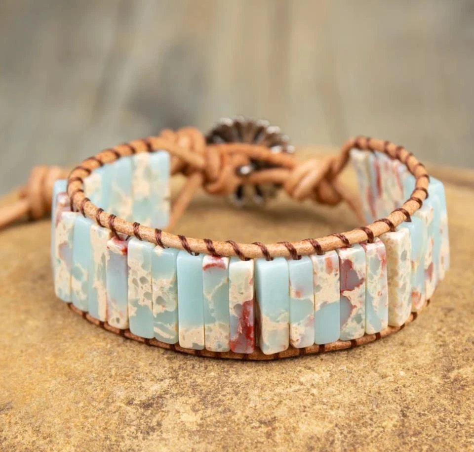 Hecho a mano tubo de piedras preciosas naturales cuentas mujeres hombres curación Reiki envoltura pulsera regalo Foto 4 de 4