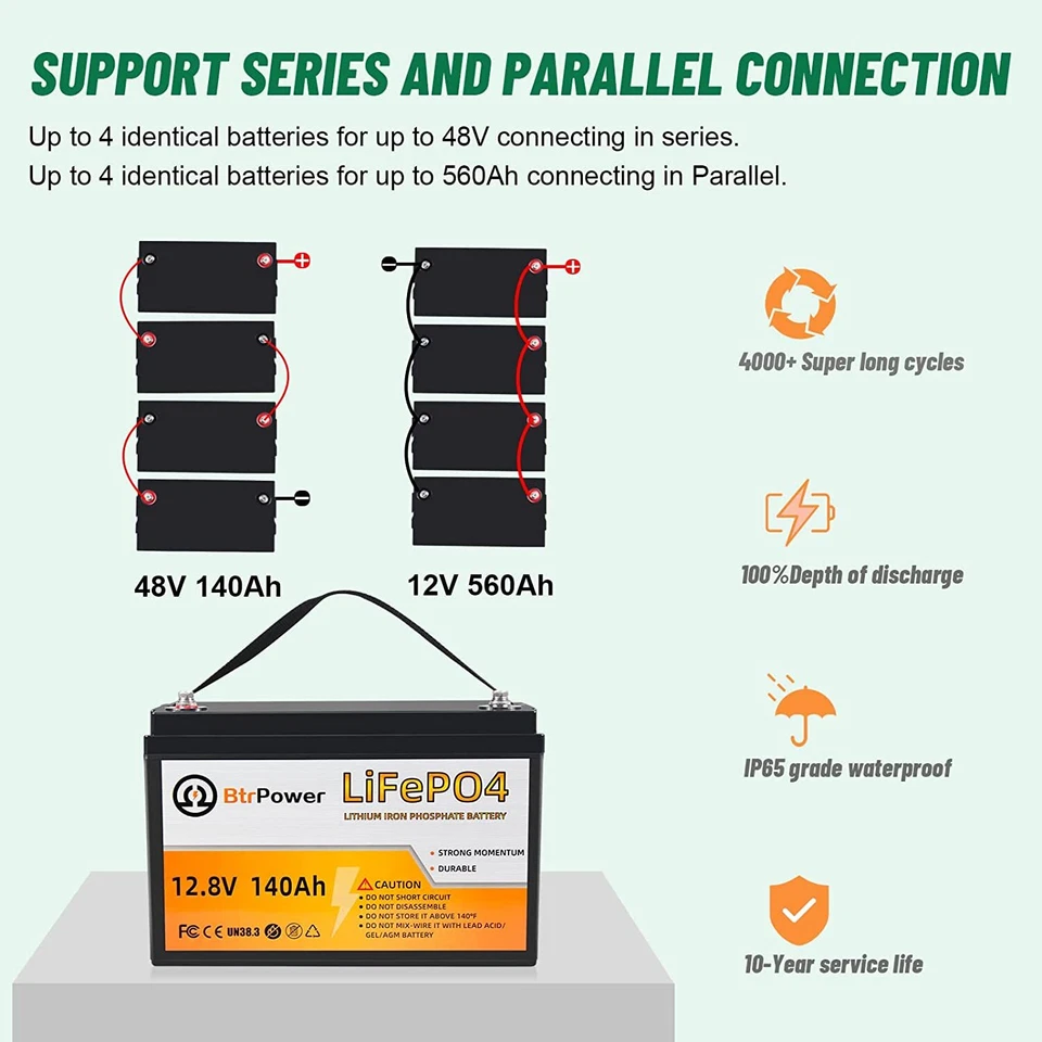 12V LiFePO4 battery 140Ah lithium Battery for RV Deep Cycle Solar Marine System - Image 4 of 4