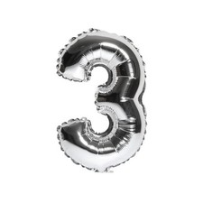 40" Metallic Silver Glossy Three Year Old Birthday Party Number 3 Float Balloon