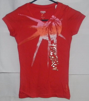 77Kids by AE Top Shirt S/S Red Slim There Come Sun V-Neck Sz 7 8 12 Girls Spring