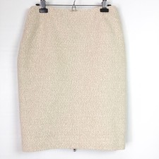Lafayette 148 Womens 12 Pencil Skirt Beige Textured Tweed Full Zip Leather Trim