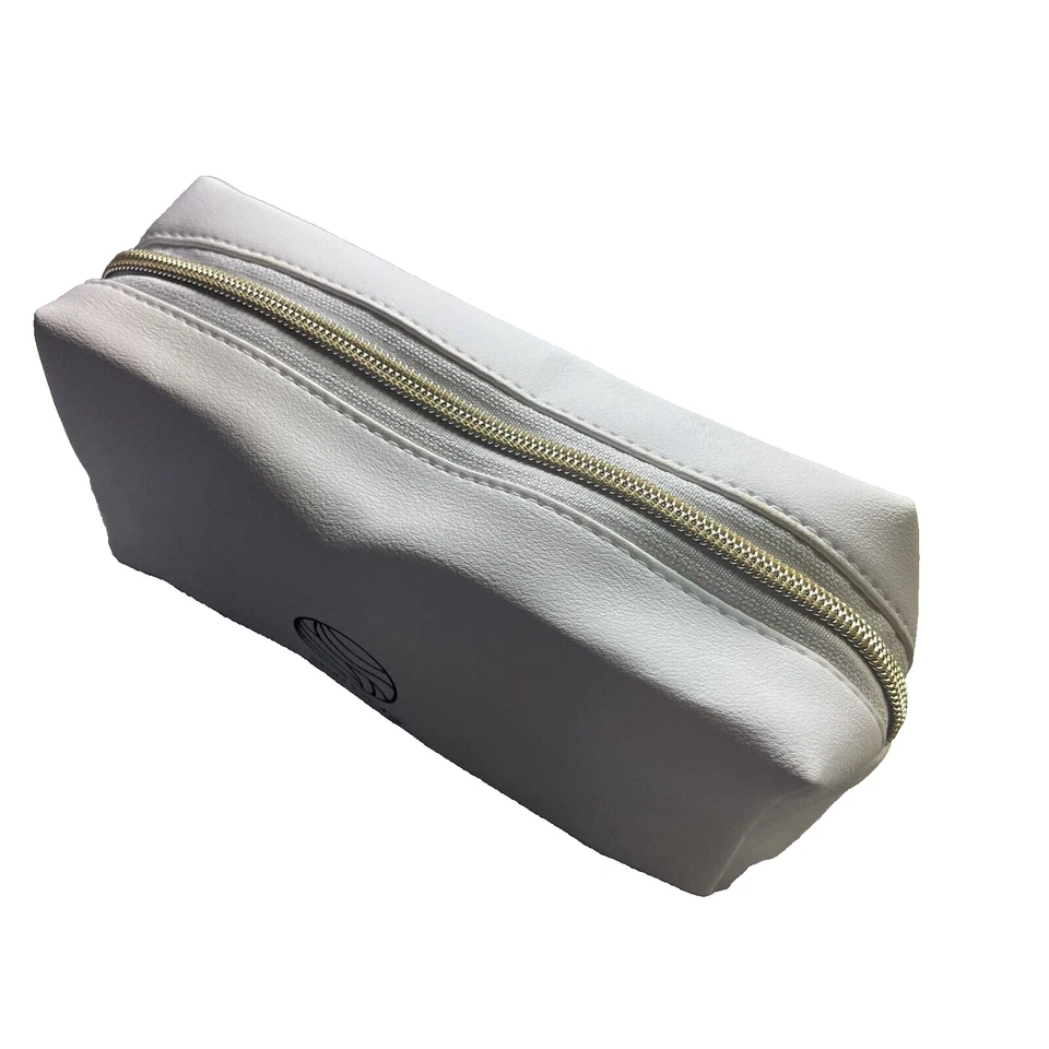 Hair La Vie 奶油白色人造皮革缎面衬里化妆包 8x2.5x3.5 英寸 — 第 4/4 张图片