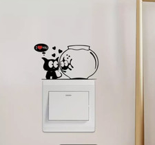 Cartoon Black Cat Fish Decal Light Switch Sticker Wall Decoration Home Decor
