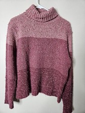 90s Y2k Tangents M Pink Colorblock Turtleneck Tweed Sweater