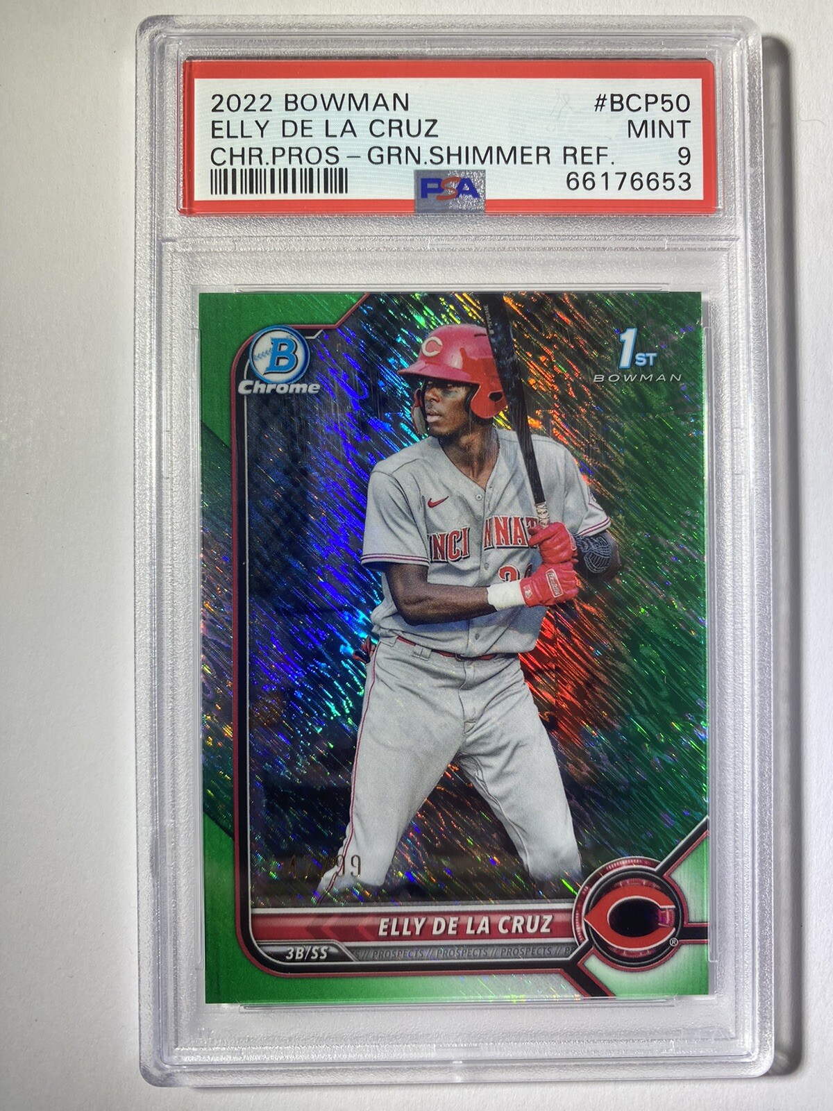 2022 Bowman Chrome Elly De La Cruz Green Shimmer Refractor BCP50 /99 PSA 9 Mint