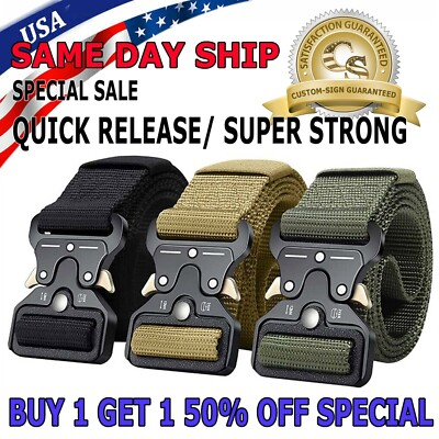 #ad MEN Casual Military Tactical Army Adjustable Quick Release Belts Pants Waistband $5.79