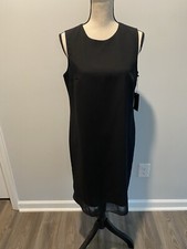 Vince Camuto Black Graphic Illusion Sheer Hemline Dress NWT Women Size 10