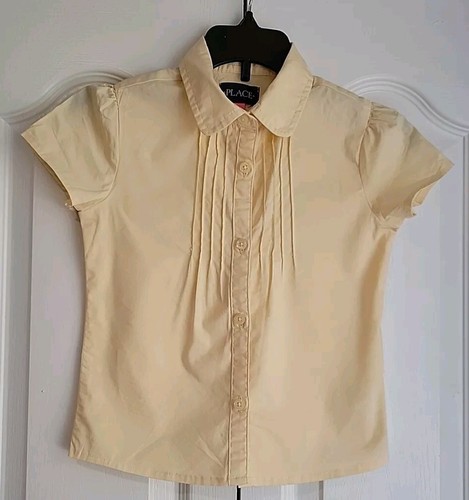 Childrens Place Girl Sm Uniform Shirt Short Sleeve Pintuck Poplin Button Yellow