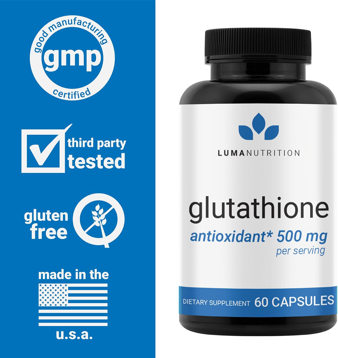 Luma Nutrition Glutathione 500Mg Antioxidant, Premium L-Glutathione, Liver  Detox