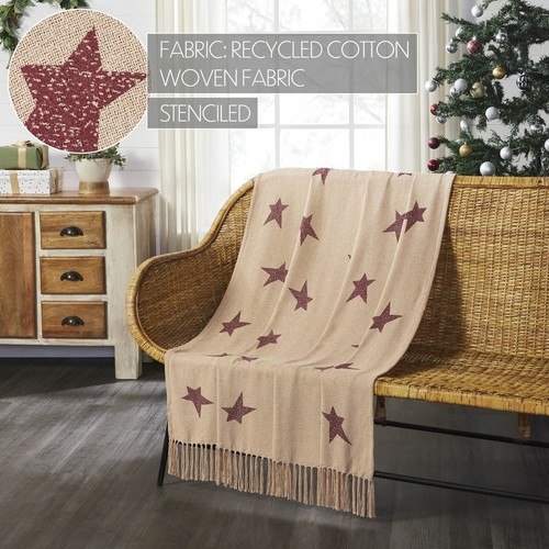 Lanzamiento tejido Gable Primitive Star 50x60 mezcla de algodón marcas VHC borgoña bronceado - Imagen 6 de 7