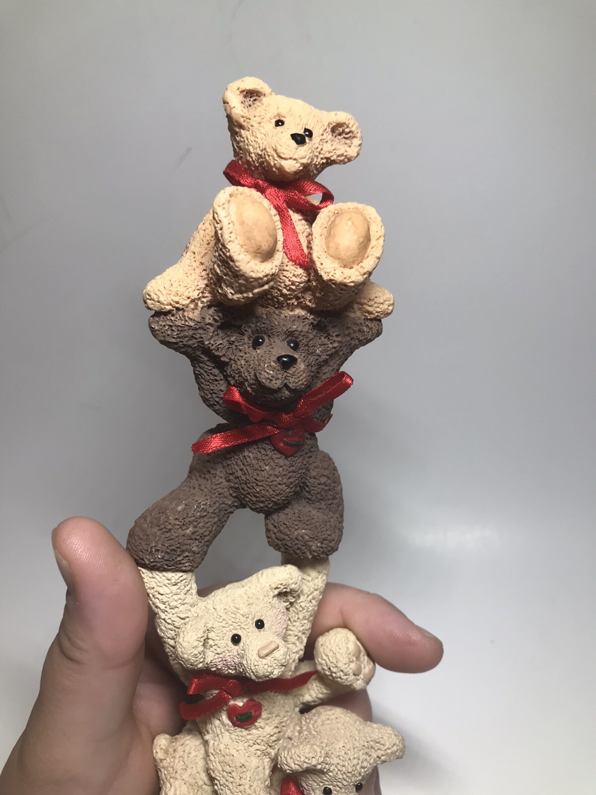 Kurt S Adler Stacked Teddy Bears Bows 10in. Ceramic Holiday Statue Figure