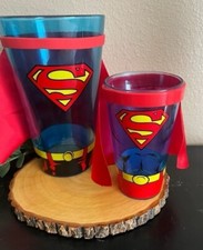 NWOT Superman Oversized Pint Blue Drinking Glasses W/Removable Capes Set