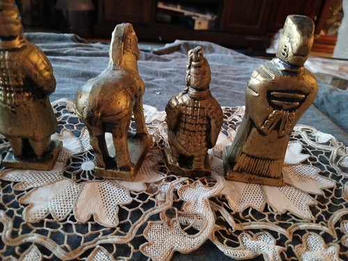 Vintage Chinese Terracotta Soldier Warrior Horse Mini Statue Figurine Set 4Pc Gd - Picture 5 of 11