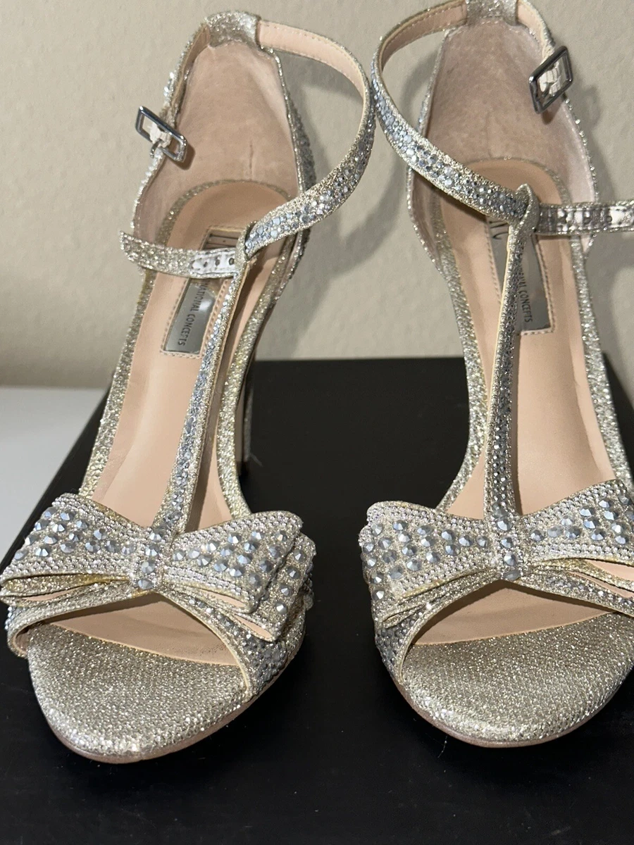 INC International Concepts Reesie Rhinestone Heels Champagne Bow