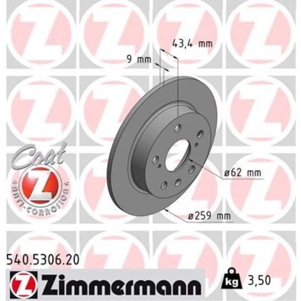 Zimmermann 2X Bremsscheibe Hinten Ø259 Mm FüR Suzuki Vitara LY 1.4 T Allgrip-image