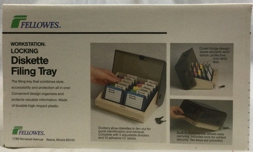 Vtg Fellowes 60 3.5" Floppy Disk Diskettes LockinG Filing Tray Storage #90365 - Picture 2 of 6