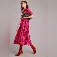 Farm Rio Tiered midi dress red pink size xs print