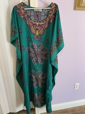 Abito Sante Classics Caftano Caftano Taglia Unica Verde Teal Paisley Lunghezza Completa