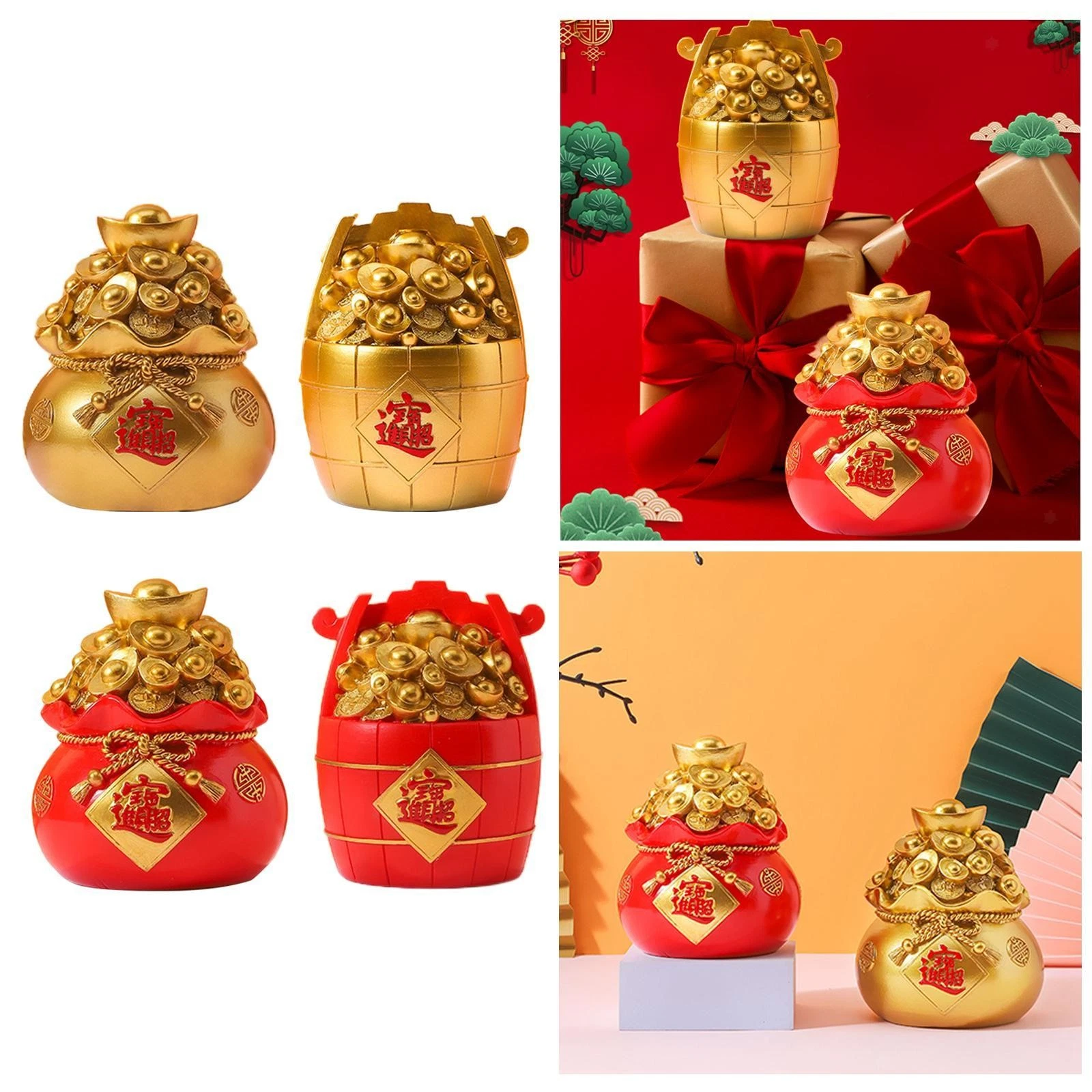 Piggy Bank Shape Chinese Traditional Luck and Wealth Collectible Statue for