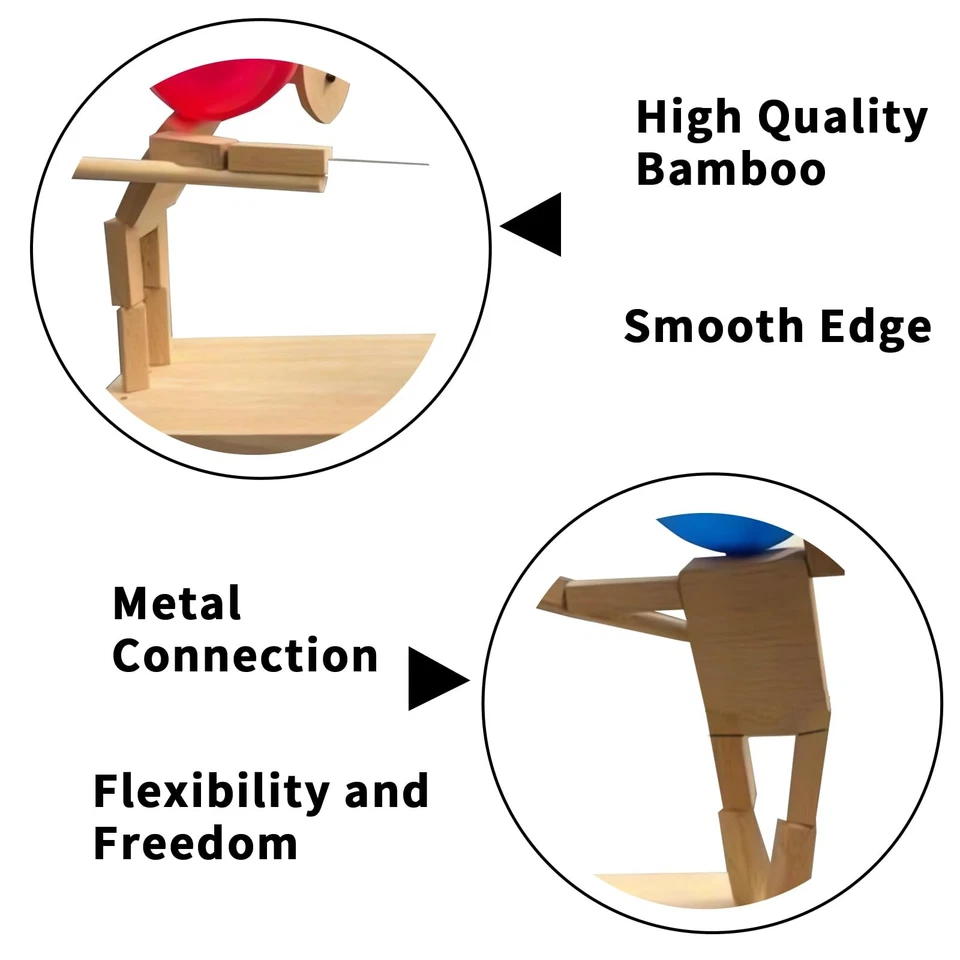 Balloon Bamboo Man Battle,2024 New Pop Wooden Fencing Puppets,Fun Wooden Bots... - Image 4 of 4