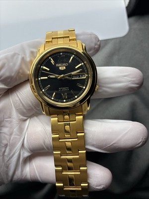 Seiko Men's Gold Tone Stainless Steel Automatic SNKK86K1 Black dial Watch