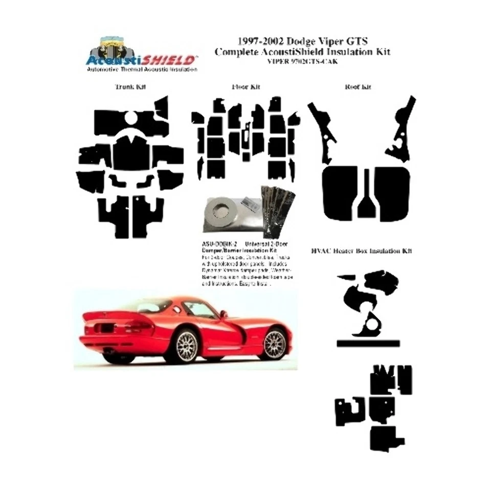 Kit de amortiguador de sonido de aislamiento para Dodge Viper Acoustishield 1997-2002 completo Foto 4 de 4