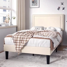 Base De Cama Beige De Madera Twin Size Para Adultos Niños Con Cabecera En Oferta