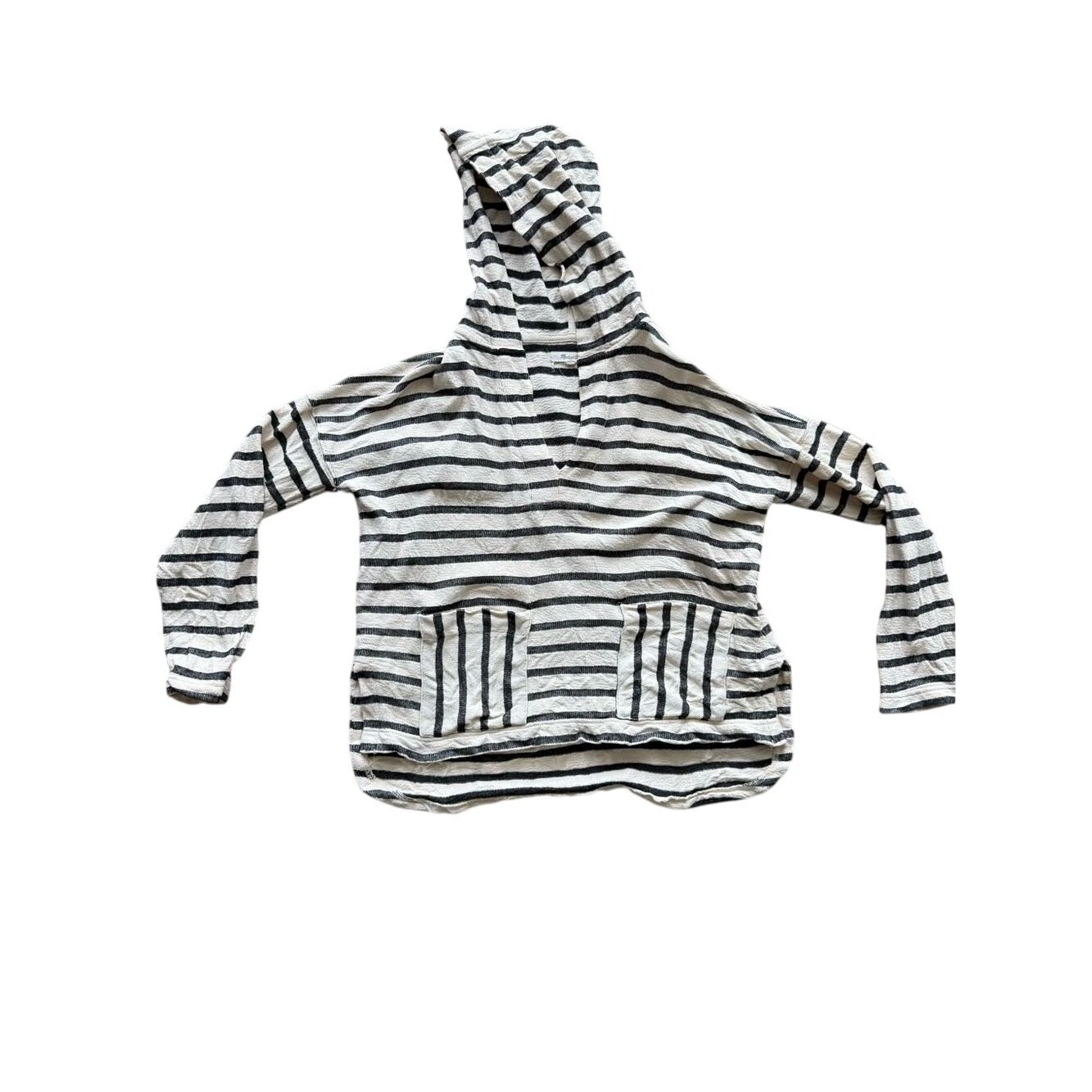 Madewell Striped Hoodie Coastal Grandma Nautical Cream Navy Cotton XS F3193