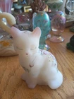 Fenton Satin Glass Hand Painted Cat Figurine With Roses Signed R. Bleins