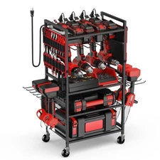 Garage Large Power Tool Organizer Cart with 20A Charing Station, Heavy Duty D...