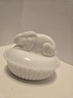 Vintage White Milk Glass Slag Glass Rabbit Bunny Basket Nested