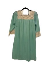 VTG Cottagecore Nightgown 50s 60s Babydoll Teal Lace Coquette Long Sleeve Granny