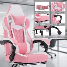 Gaming Chair with Footrest, High Back Gaming Chairs PVC Leather Ergonomic PINK