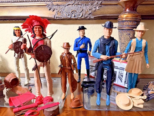HUGE Lot (6) Marx Johnny West Vintage JWA action figures w/ LOTS of Accs. L@@K!!