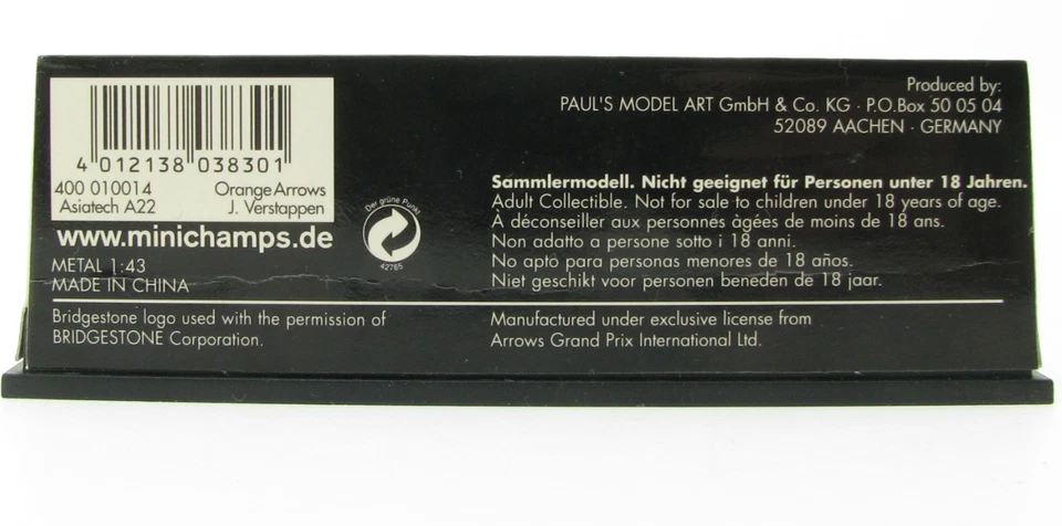 MINICHAMPS Orange Arrows Asiatech A22 Jos Verstappen 1:43 Model Formel 1 F1 - Bild 4 von 4