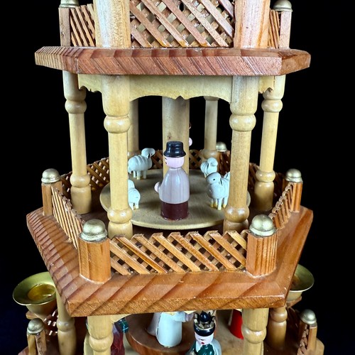 Vintage 3 Tier Christmas Nativity Carousel 20in Spinning Wooden Candle Pyramid - Picture 5 of 13