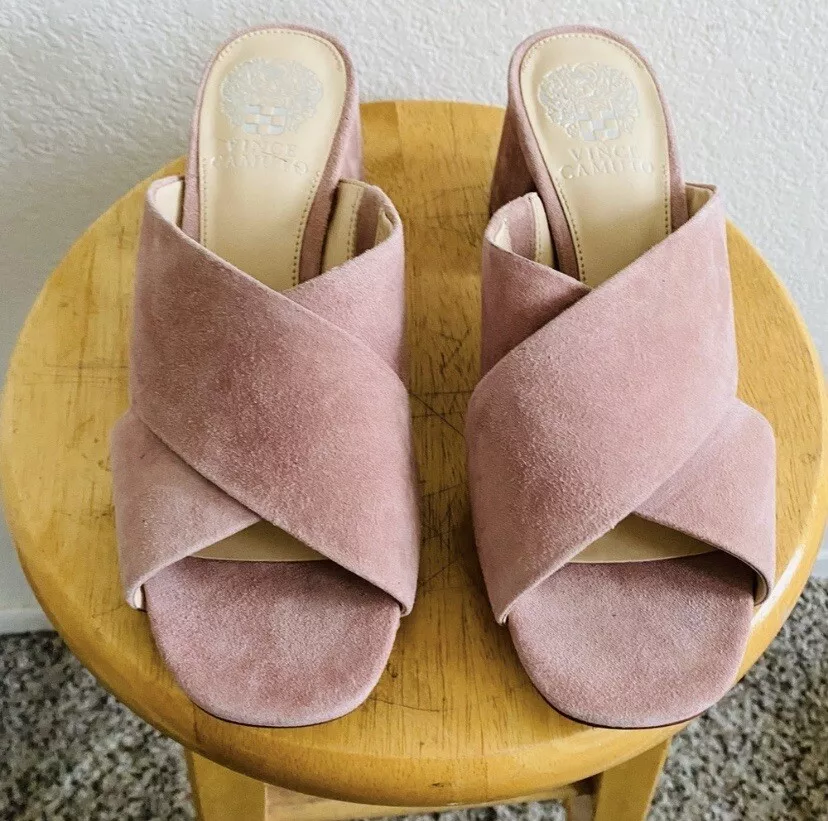 Vince Camuto Pink Suede Chunky Heel Mules 7.5 eBay
