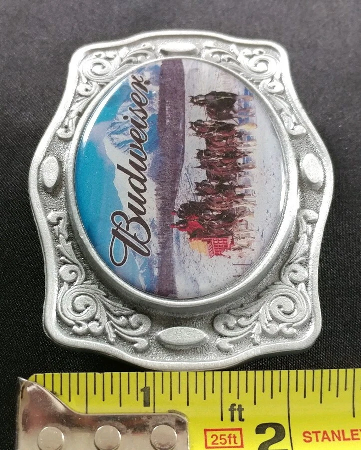 BUDWEISER CERVEZA TIRO CABALLOS TRINEO IMAGEN COLOREADA LICENCIA HEBILLA CINTURÓN 2006 Foto 3 de 4