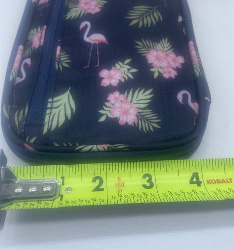 New RFID Travel Passport Document Holder Blue Flamingo Print Nylon Wristlet - Picture 7 of 7