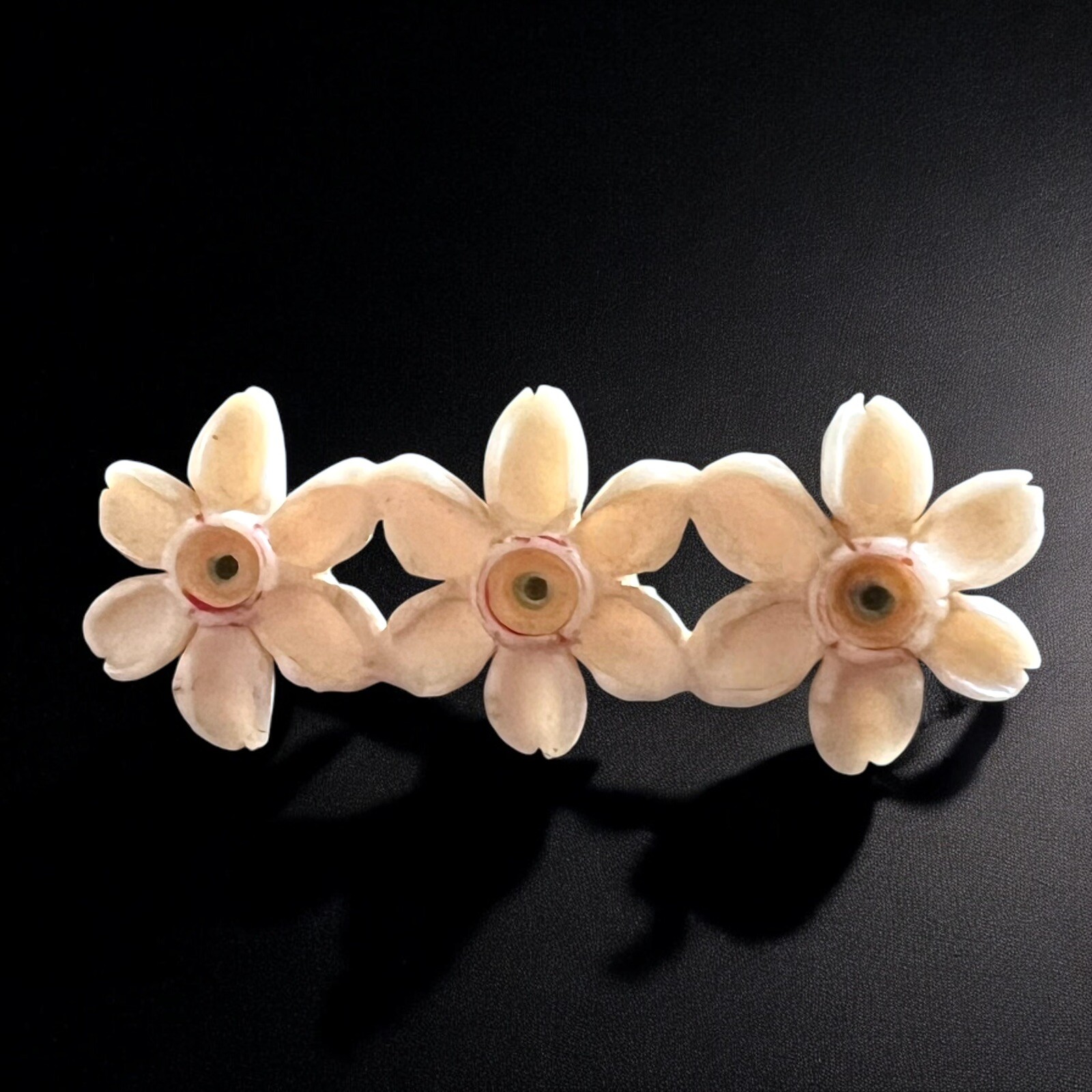 Victorian Flower Brooch Carved Celluloid C Clasp Antique Floral Design-image