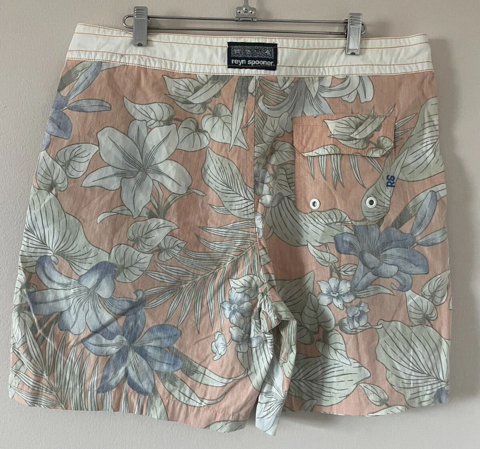Reyn Spooner Men's Orange Hawaiian Board Shorts – Size 34, Unlined - Image 2 of 3
