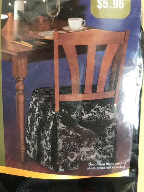 4 Holiday Time Black Flocked Satin Chair Skirt For Armless Dining Chairs 19 X16