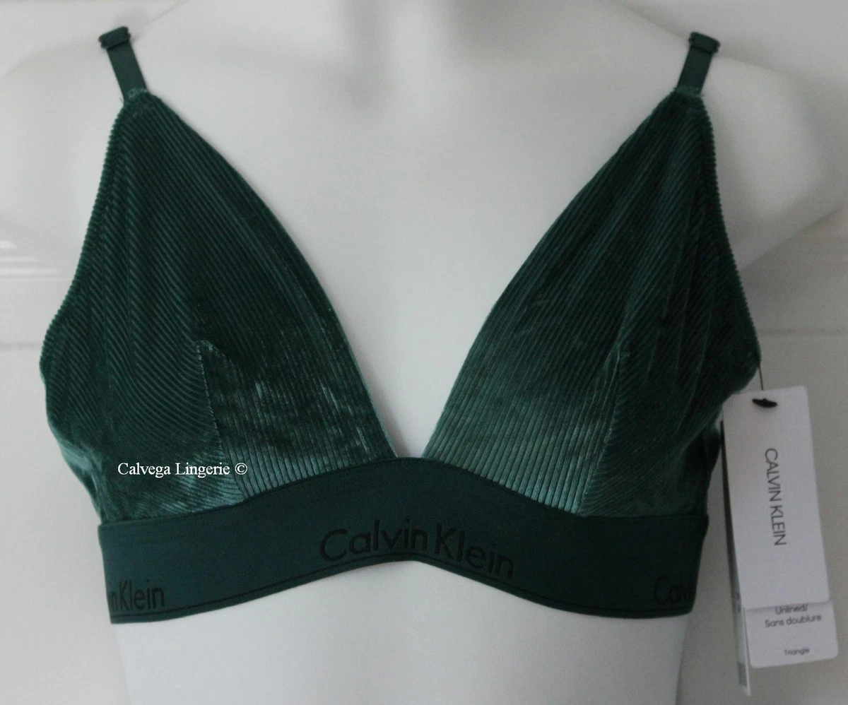 NWT Calvin Klein QF5508 Modern Wireless Triangle Velvet Bra, Dark Green,  M