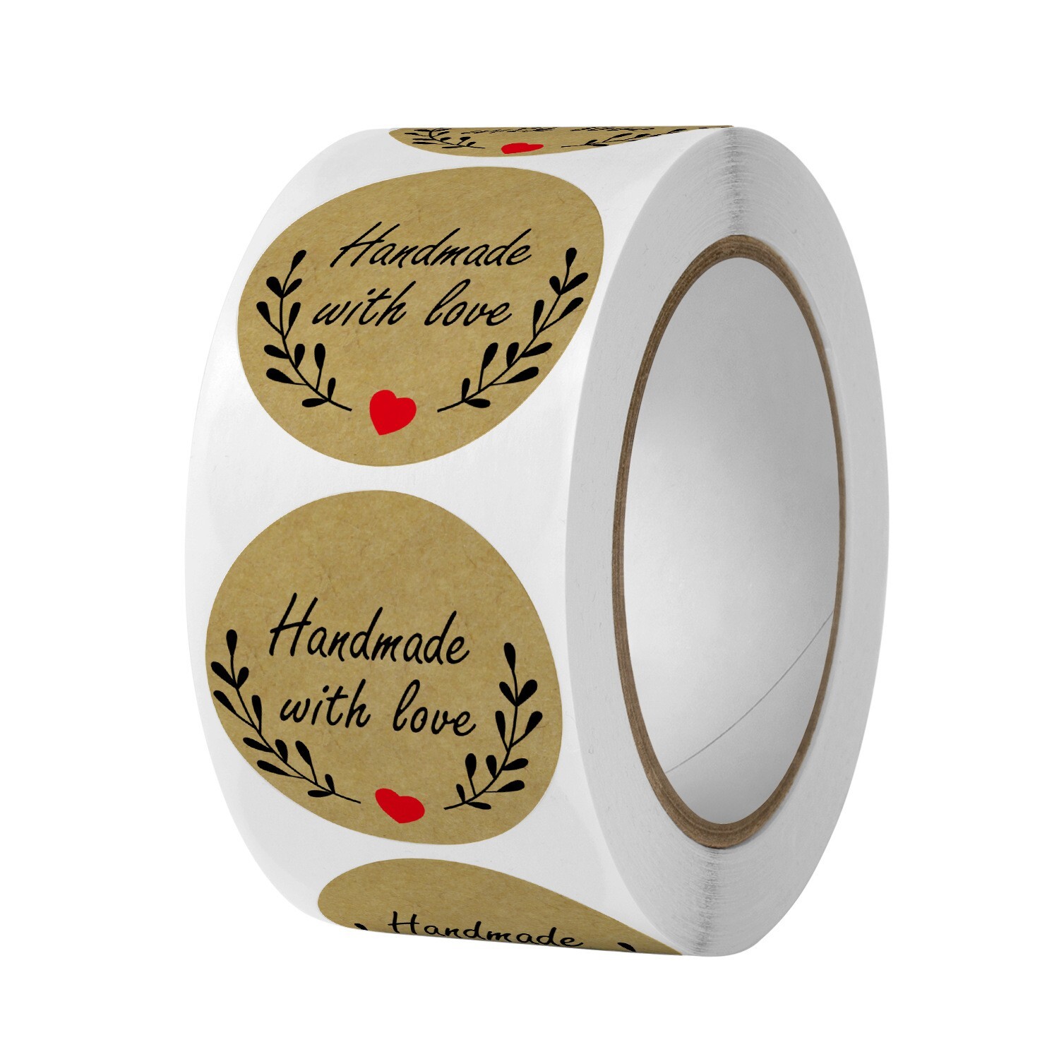 Handmade with Love Kraft Stickers - Olive Branch - Self Adhesive 500 Label Roll