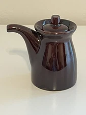 Crate & Barrel Small Soy Sauce Brown Pitcher with Lid 3.75” Tall 2.5” Base