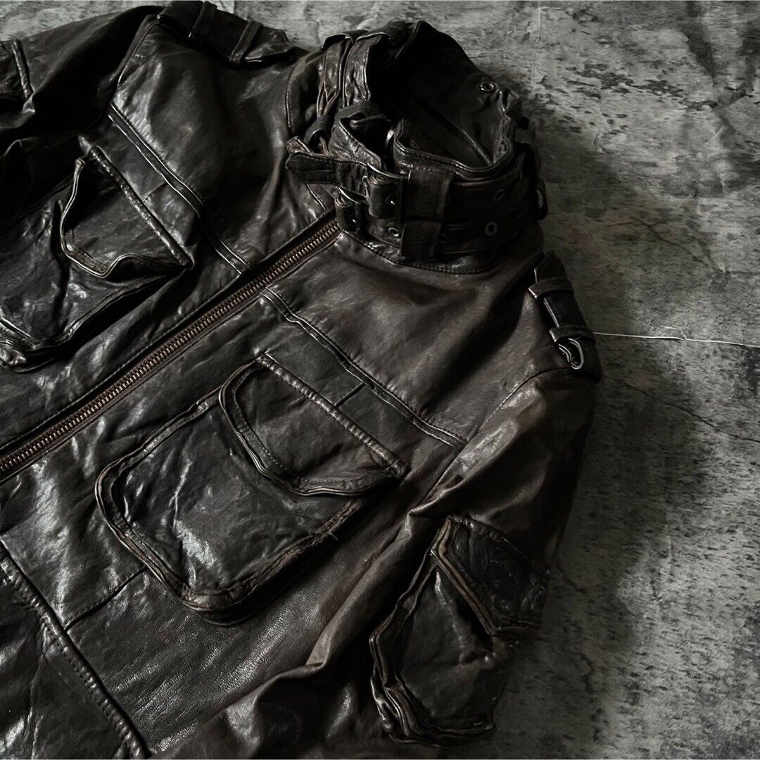 00S Tornado Mart Archive Rare Gimmick Belt Leather Jacket 00S Tornado Mart Archive Rare Gimmick Belt Leather Jacket