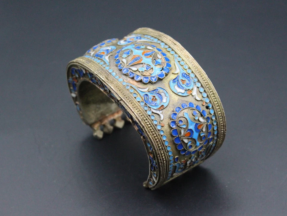 Brazalete uzbeko, brazalete de plata y bronce de baja calidad, brazalete de esmalte #2 Foto 3 de 4