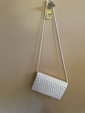 Magid Beaded Clutch Evening Bag Front Satin Back Rope Strap Shoulder Crossbody