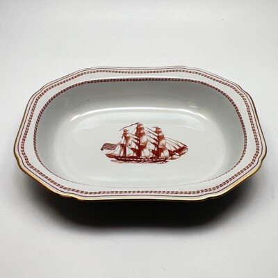 Copeland Spode Trade Winds Red Vegetable Bowl Rectangle Sailing Ship Gold Trim